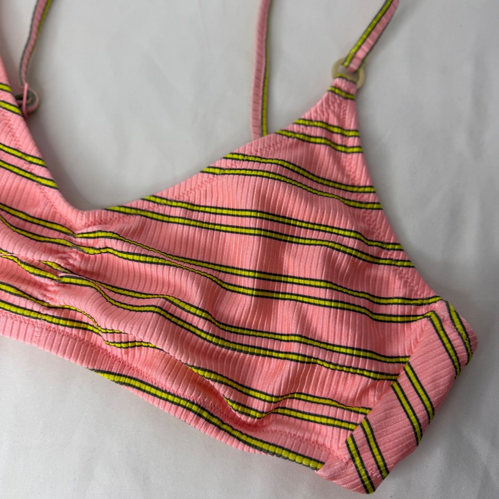 Aerie Pink Striped Ribbed Scoop Neck Bikini Top XL Real Good Neon Adjustable - Picture 4 of 13